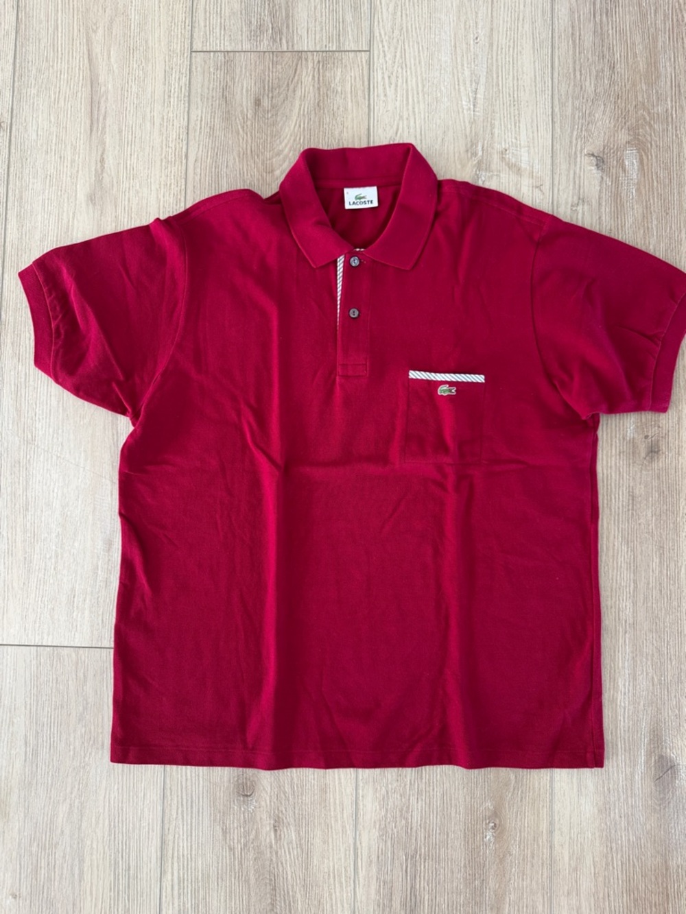 Lacoste Men’s Bright Red Polo with Striped Trim and Chest Pocket - Picture 2 of 5